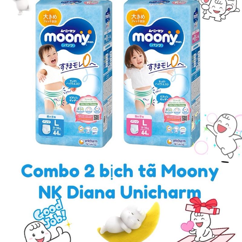 (Combo 2 tặng khăn ướt) Tã dán/quần Moony xanh - NK Diana Unicharm đủ size NB76/S70/M56/M52/L44/XL38
