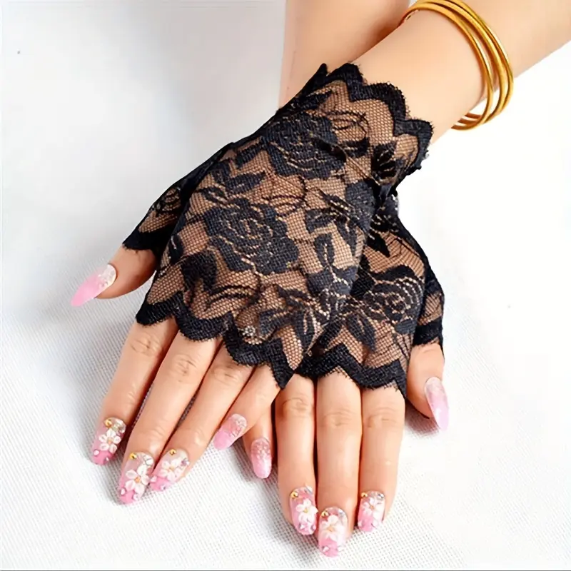 Women's Lace Wedding Gloves Half Finger Covering Short Dance Decorative Gloves 0