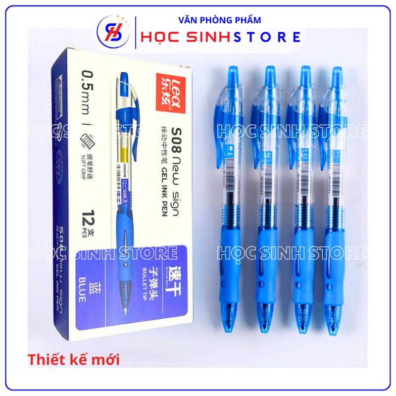 Hộp 12 Cây Bút Gel Bấm Cao Cấp Lex T3 S08 Ngòi 0.5mm Có Đệm Tay Cầm Êm Ái Mực Đậm Đẹp Mực Xanh Tím Đỏ