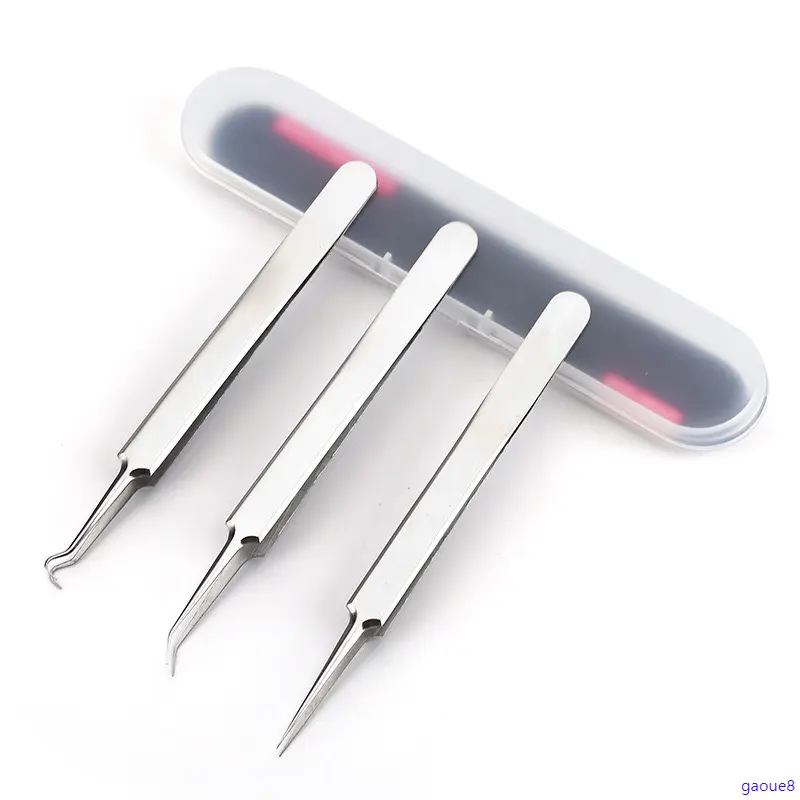 gaoue8 (Kèm hộp) Nhíp Gắp Mụn Đầu Đen, Mụn Dưới Da Thông Minh Thép Không Gỉ - Combo 3 nhíp