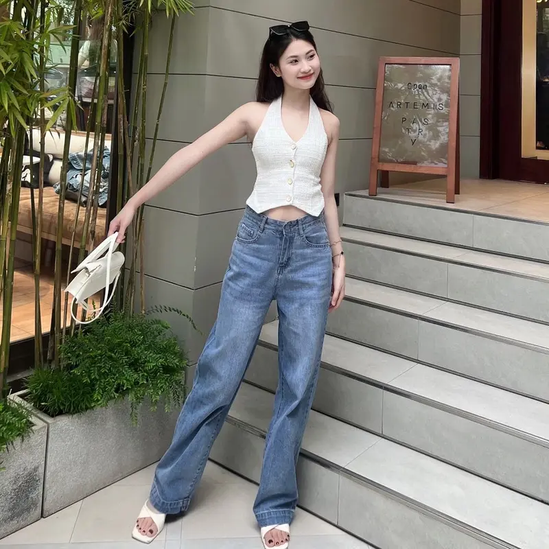 [A212] Quần Jeans nữ form cơ bản gấu 3p ,cạp cao siêu tôn dáng 4