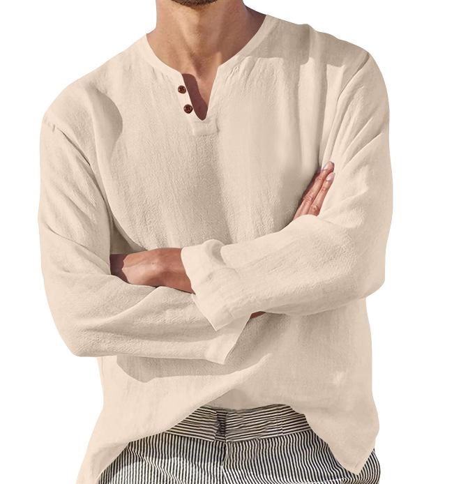 Product Introduction of Men's Casual Loose Fit V-Neck Long Sleeve Linen Beach Shirt kurta  lelaki alain delon kurt a lelaki hari  raya  outfit kurta  3  suku  lelaki 4