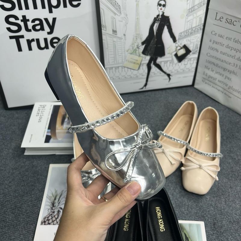 [D01- Form chuẩn] Giày búp bê nữ basic nơ nhỏ mix quai đá Shoes Giày Bệt loli 1