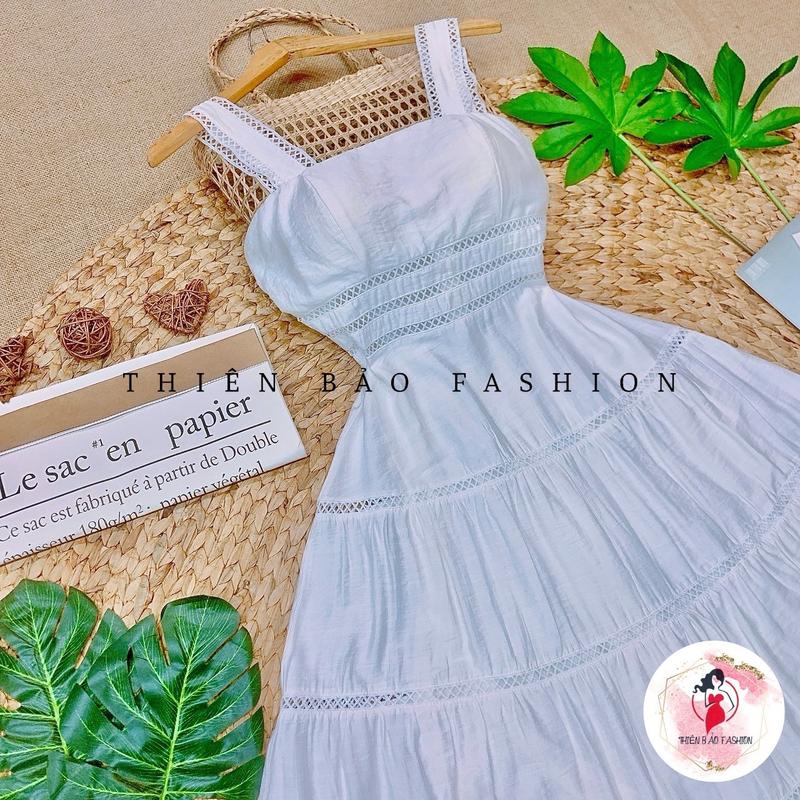 THIÊN BAO FASHION Váy Maxi Hai Dây Ren Thời Trang Váy Chữ A Lụa Cao Cấp Thiết Kế Xinh Xắn Phù Hợp Đi Biển 2025 V12