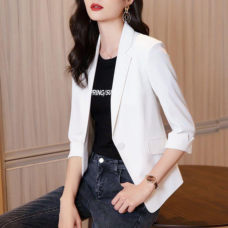 Áo Khoác Vest Nhỏ Áo Khoác Nữ, Tay Áo Ba Phần Tư, Dáng Ôm, Phong Cách Thường Ngày Ngắn, Thích Hợp Cho Mùa Xuân Và Mùa Thu, Hàng Mới Về 2024 1