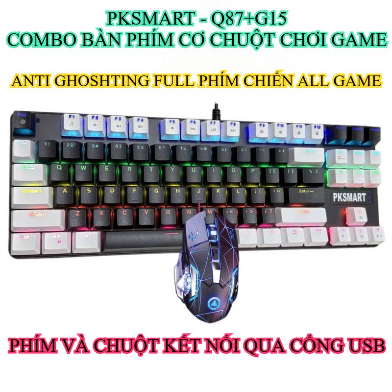 COMBO Bàn Phím Cơ 87 Nút Và Chuột Có dây - PKSMART - Q87+G15- Blue Yellow Switch - Anti-Ghosting Full Phím - LED Nhiều Màu 9 Hiệu Ứng - DPI 3200