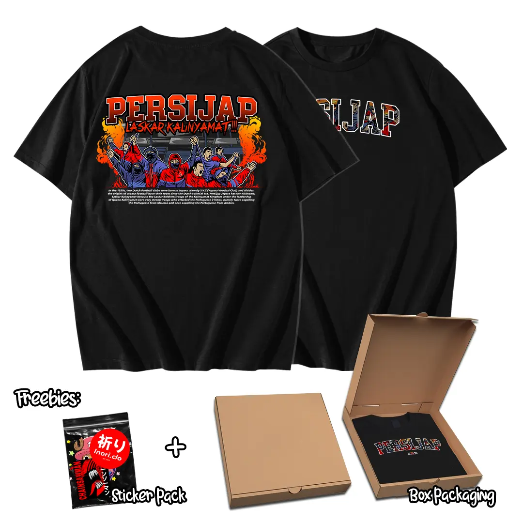 Kaos Persijap Jepara casual katun 30s bonus sticker Combed Lokal Baju Hitam Sablon Keren