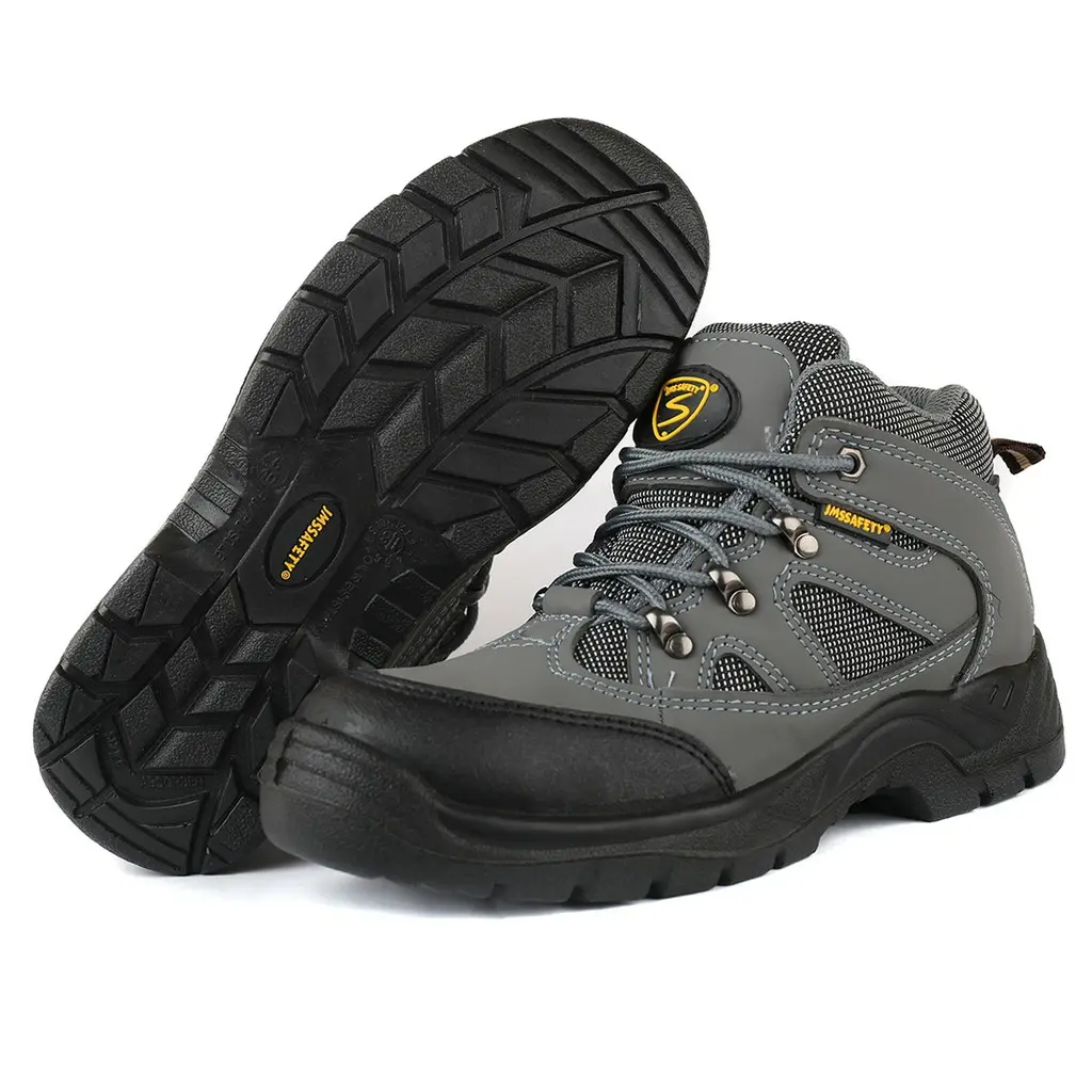 Gray Men's Breathable Steel Toe Cap Work Safety Shoes Men Outdoor Anti-slip Steel Puncture Proof Construction Safety Boots Shoes Footwear Worker