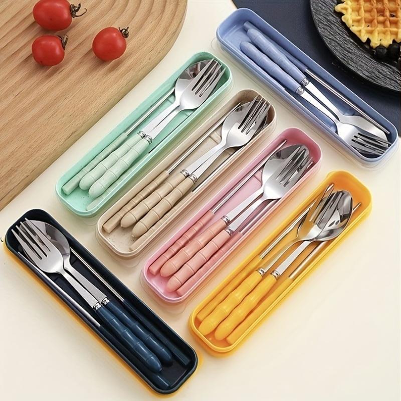 Product Introduction of Portable Cutlery Set with Case, 4 Counts/set Including Spoon, Fork & Chopsticks, Reusable Tableware Set for Lunch, Camping, School, Picnic 11