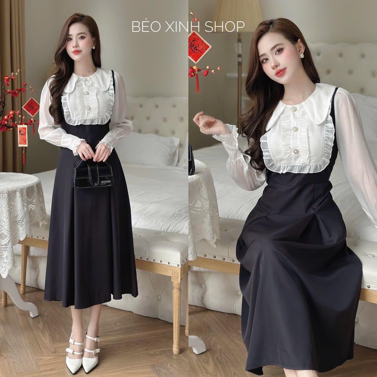 Váy Dự Tiệc Phối Yếm Voan Vải Cotton Lạnh 40 - 95Kg Thời Trang Nữ Béo Xinh Shop - A.1440