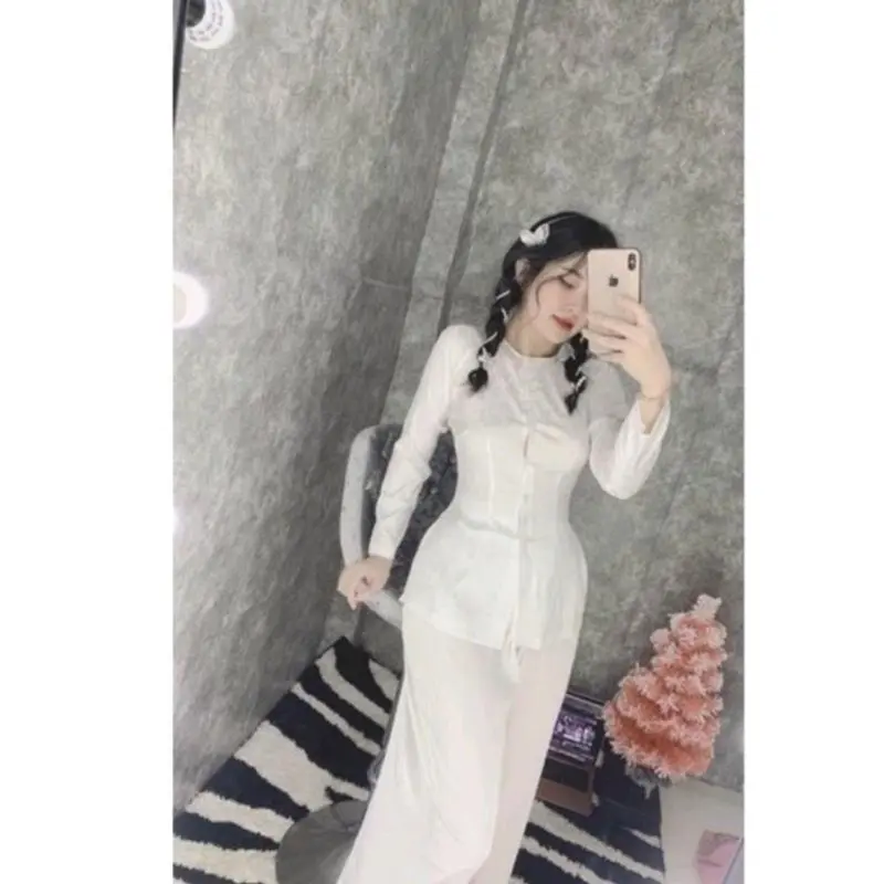 Áo Bà Ba ( Áo lẻ ) Gấm Lụa Hoa Văn - Tay Dài Nút ngọċ Trai- Loại  1 - Hàng May Của Hàng - Đủ Size Đủ Màu Women Top Sơ Mi 3