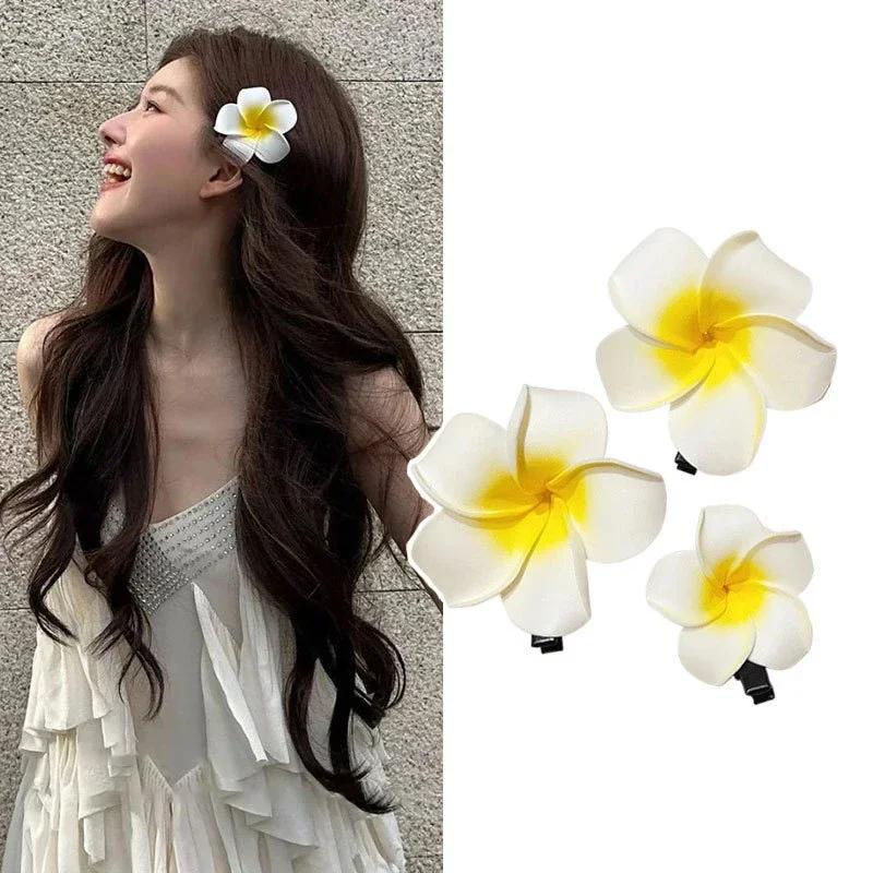 Product Introduction of Fashion Women Plumeria Flower Hair Clips Girls Aesthetic Hairpins Egg Flower Barrette Party Bag Hair Accessories 16