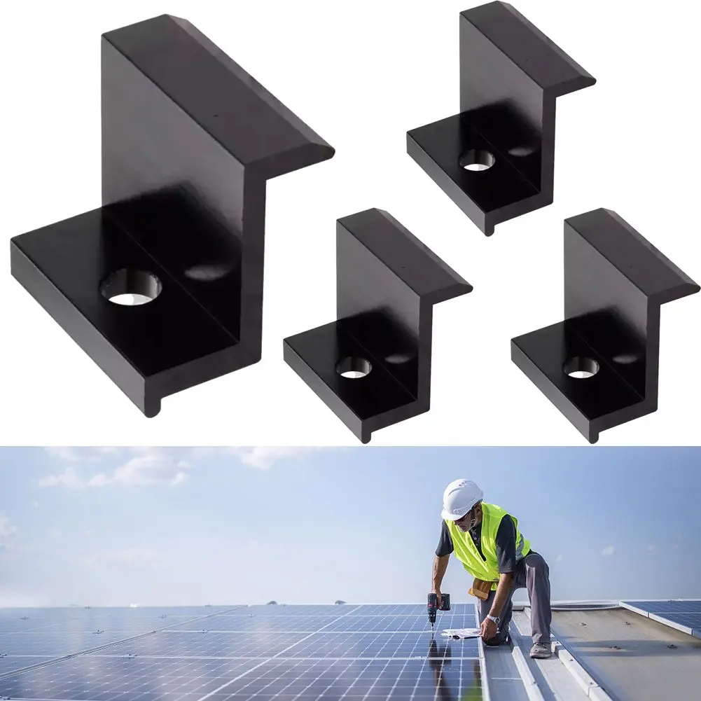4Pcs PV Solar Panel Mount Accessories PV End Clamp Aluminum Alloy Black