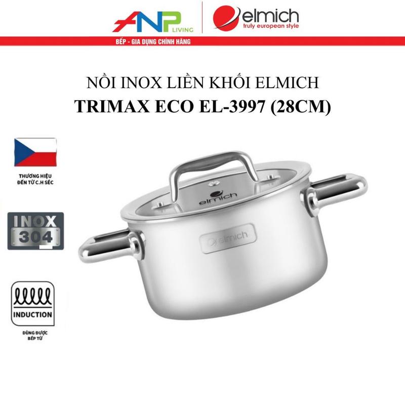 Nồi Elmich Trimax-Eco (Chất Liệu INOX 304, Cấu Tạo 3 Lớp Đáy Liền, Size 16,18.20.24,26,28 cm)