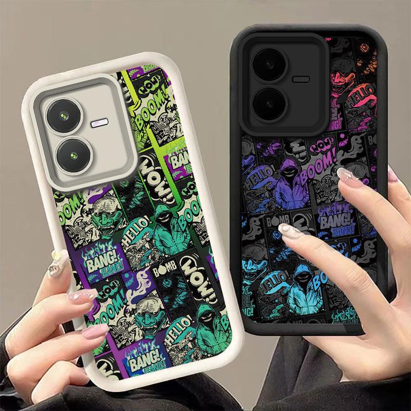 เคสโทรศัพท์, สำหรับ VIVO Y22S 4G, Y22 4G, Y22T, ดีไซน์การ์ตูนน่ารัก, ปกปิดเต็มรูปแบบ, กันตก, กราฟฟิต