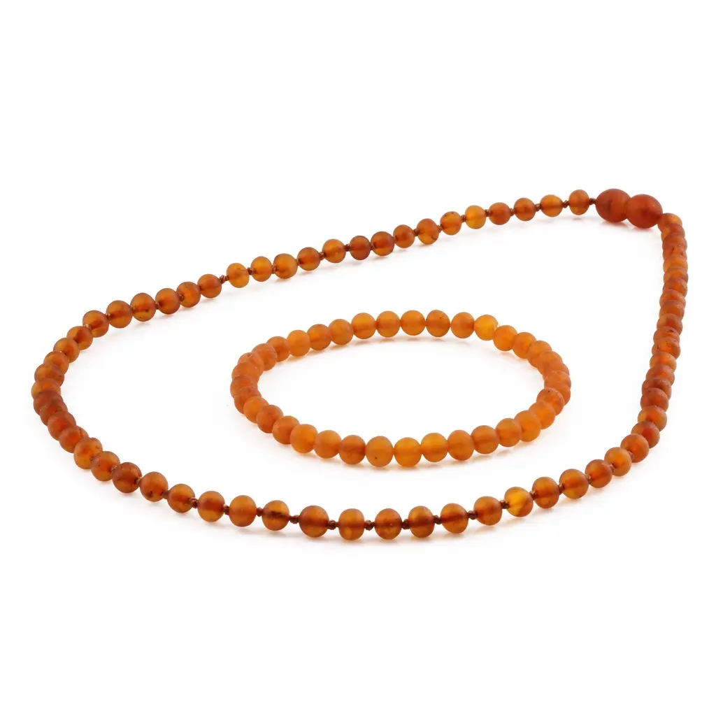 Amber Buddy | XB54LCM Kalung & Gelang Amber Wanita Light Cognac Matte - 42cm & 18cm.