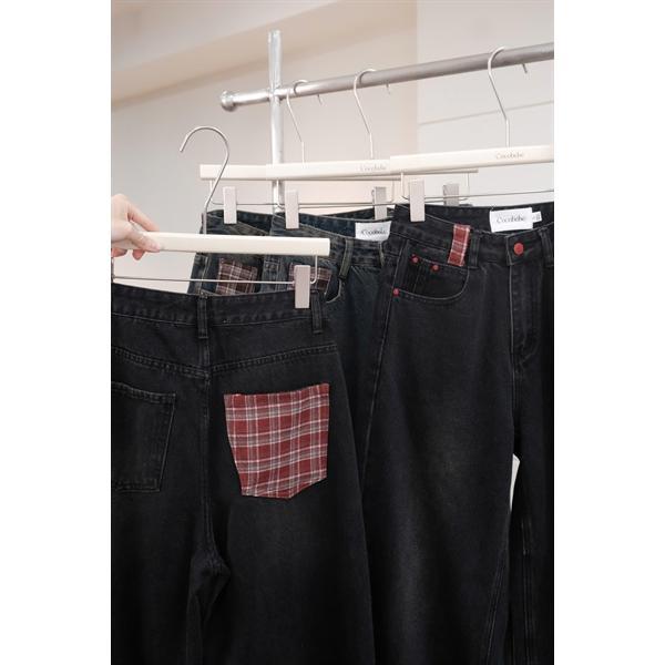 Quần jeans suông phối túi caro đỏ COCOBEBE NATO PANTS