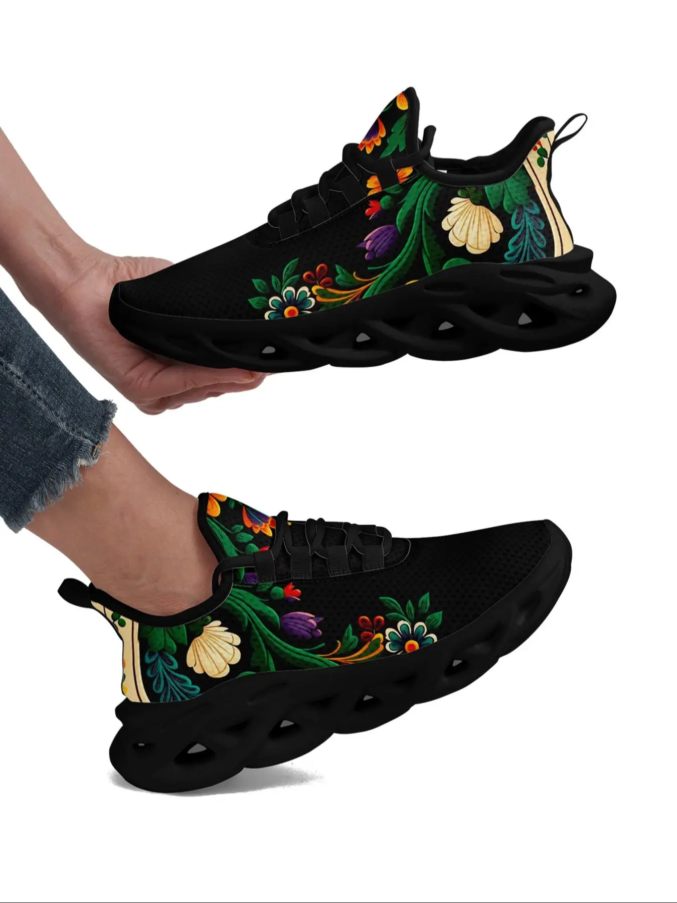 Women's Fashionable Floral Pattern Lace up Front Low Top Sneakers, Lightweight Breathable Comfy Running Shoes , Perfect for Students and Outdoor Sports