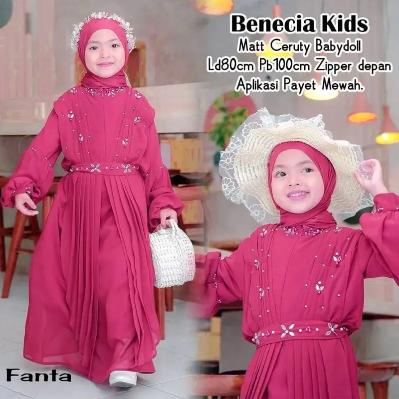 Benecia Kids Set Gamis Anak Peyet Mewah Kondangan Syari Free Pashmina Premium 2