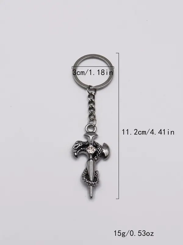 Vintage Snake & Sword Design Keychain, Rhinestone Decor Keychain for Car Keys for Women & Men, Fashion Accessories for Daily Use 7