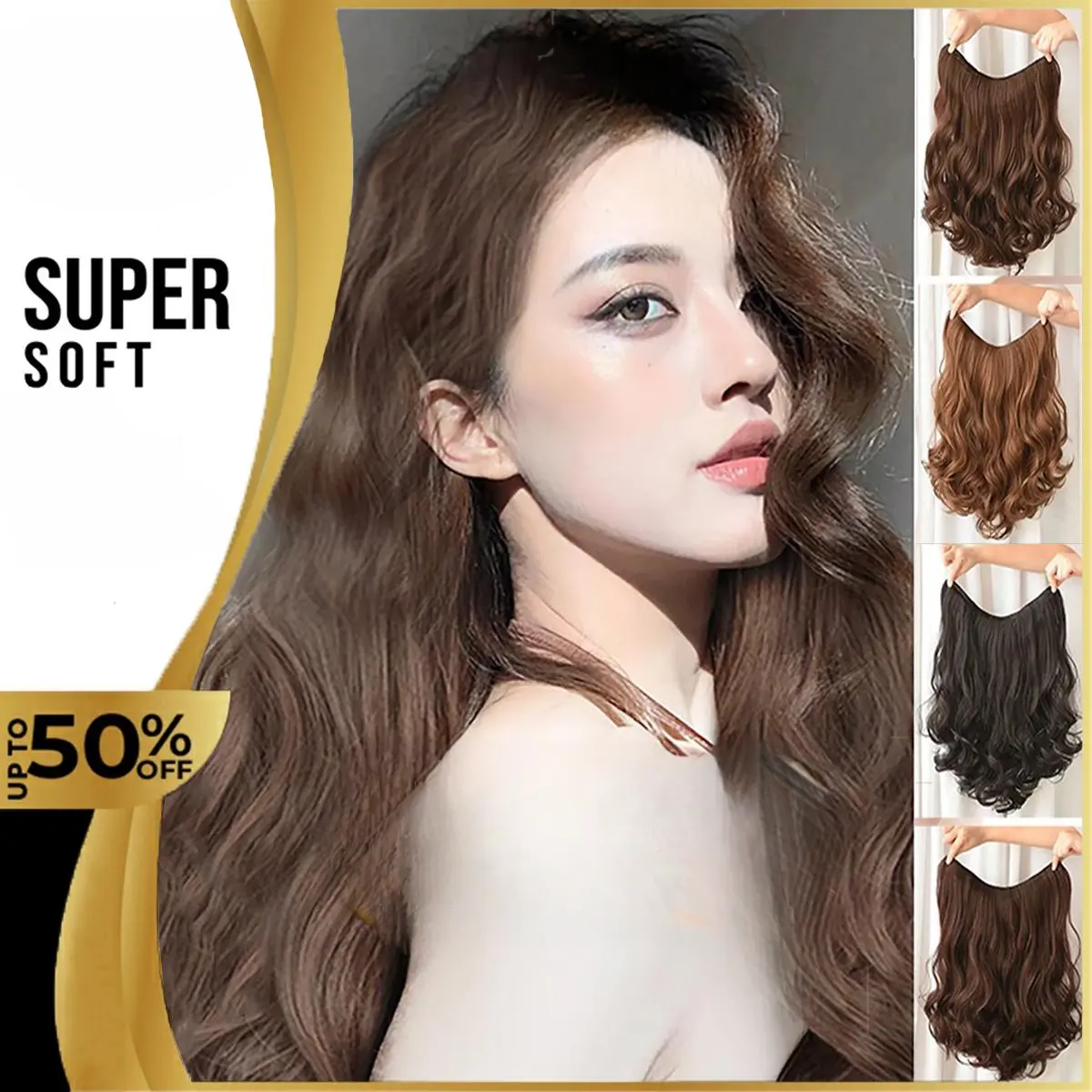 60cm Fluffy Wig Big Wave Hair Extension Piece Simulation Hair Piece Invisible Seamless U-shaped Natural Hair Extension Wig Piece