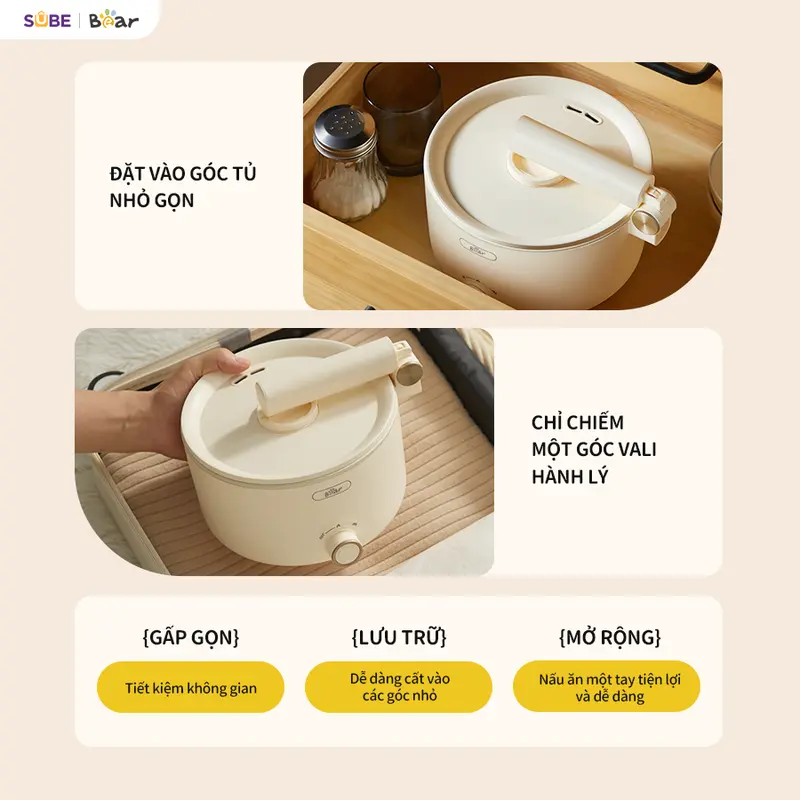 Nồi Lẩu Điện Đa Năng BEAR, Nồi Điện Nồi Đa Năng, Nồi Lẩu Điện Mini Sôi Nhanh Tiết Kiệm Thời Gian Thiết Kế Tay Cầm Gấp Gọn Tiện Lợi Chống Dính Dễ Vệ Sinh MC-4H16G 2