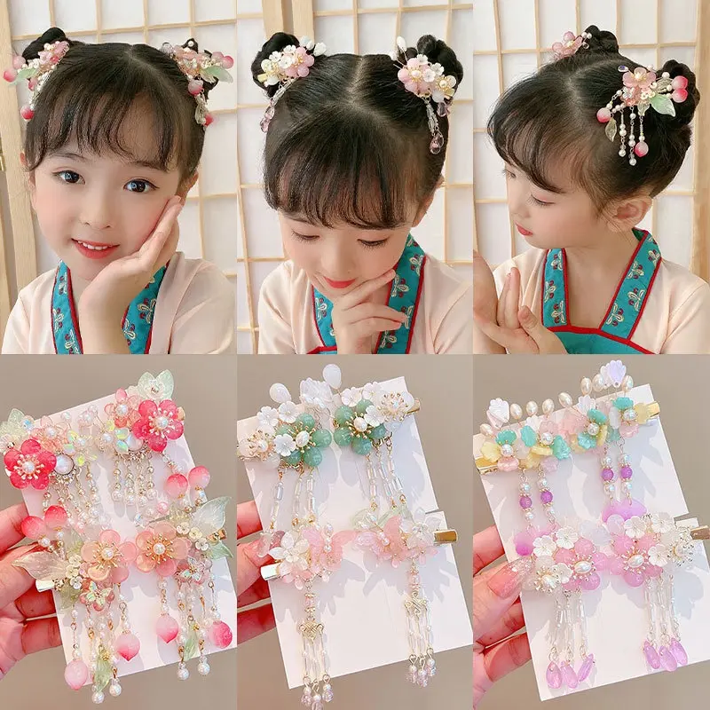 Bộ Kẹp Tóc Bướm Tua Rua Cổ Trang, 2 Chiếc, Kẹp Tóc Hoa Pha Lê, Cho Bé Gái Trẻ Em, Phụ Kiện Tóc