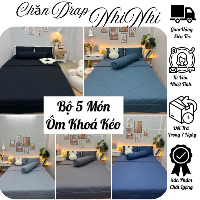 BỘ THUN 5 MÓN- ÔM KHOÁ KÉO (1 ga bo thun , 2 vỏ gối nằm , 1 vỏ gối ôm, 1 chăn hè)