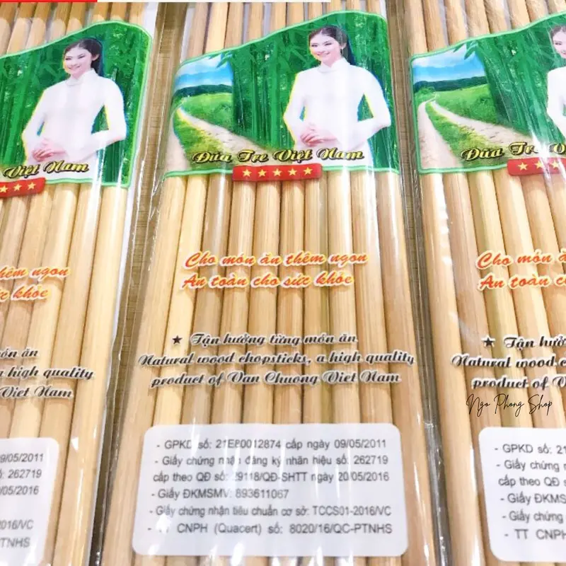Combo 3 vĩ đũa tre trơn Văn Chương. Đũa tre cao cấp Văn Chương. Màu tự nhiên không sử dụng màu nhuộm đũa  buông 3