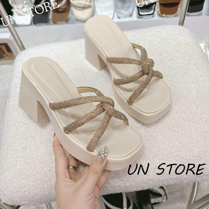 USD035 [Chân mập tăng 1 size] Dép đế xuồng PU xoàn chéo bản to Sandal Nữ Nhung DéP GiàY Shoes