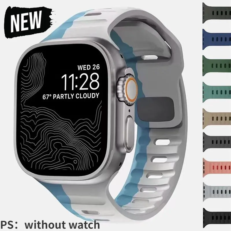 Tali Silikon Lembut, Untuk Jalur Jam Tangan Apple, Serasi dengan Ultra 2, 49mm, 44mm, 45mm, 42mm, 46mm, 41mm, 40mm, Sesuai untuk Sukan, Gelang iwatch Siri 5, 6, 7, 8, 9, 10, Gelang