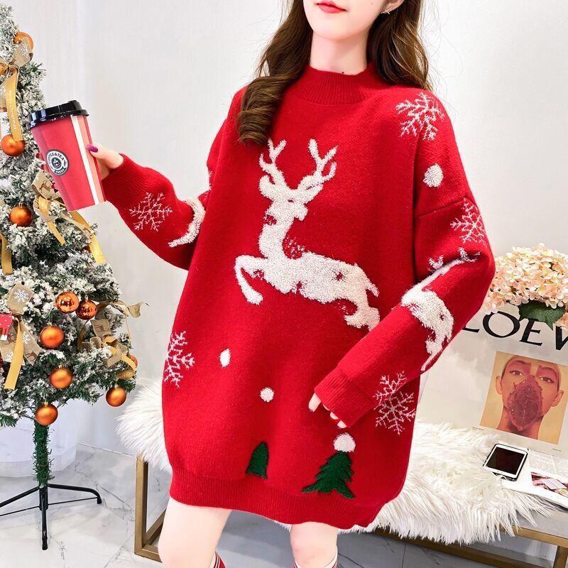 Áo Len Giáng Sinh, Áo Chui Đầu Nữ Phong Cách Hàn Quốc, Dáng Rộng Vừa Vặn, Màu Đỏ, Thích Hợp Cho Mùa Thu Và Mùa Đông, Hàng Mới Về Năm 2024, Áo Len Mặc Bên Ngoài Phong Cách Thường Ngày Áo Hợp Xu hướng Women Top 8