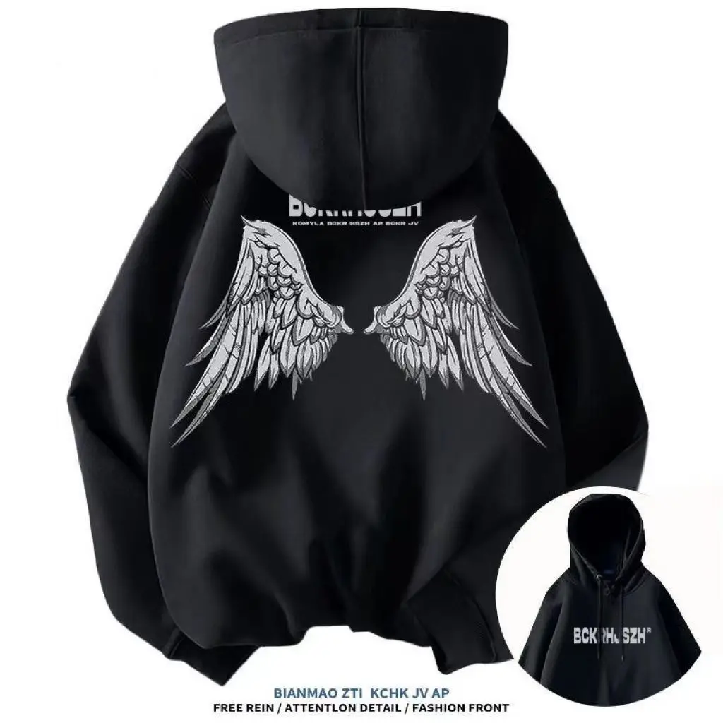 Áo Hoodie In Hình Đôi Cánh, Phong Cách Âu Mỹ Thiết Kế Tuyệt Vời, Dáng Rộng Vừa Vặn, Thích Hợp Cho Mùa Thu Và Mùa Đông, Áo Khoác Phong Cách BF, Áo Dễ Phối Đồ Thời Trang, 2024