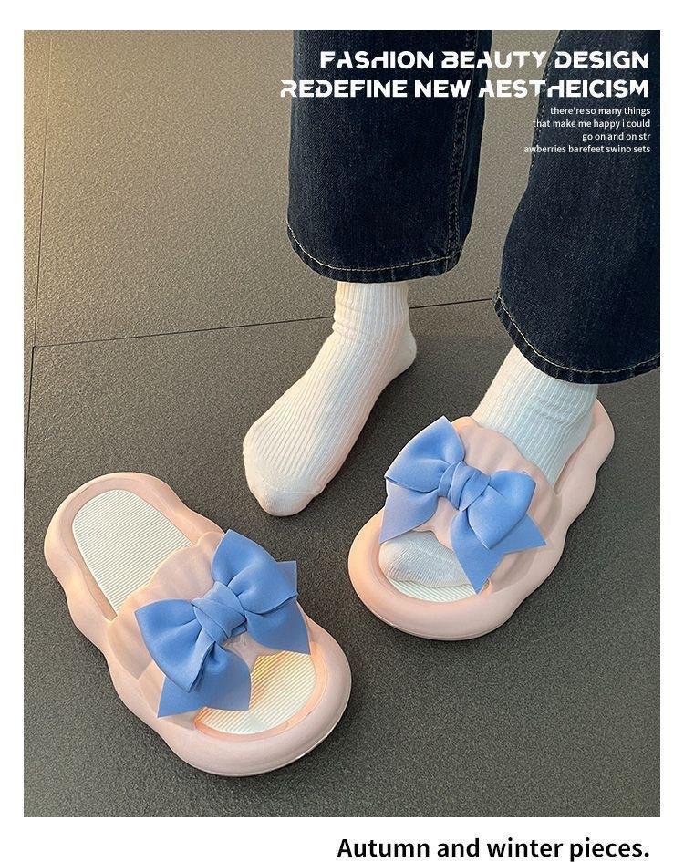 Product Introduction of New Cute Wild Bowknot Slippers for Women Summer Outdoor Student Dormitory Non-Slip Slip Slip-on Thick-Soled Sandals for Women Walking Shoes Footwear Girl Slide Flipflop Comfort Onyx 3