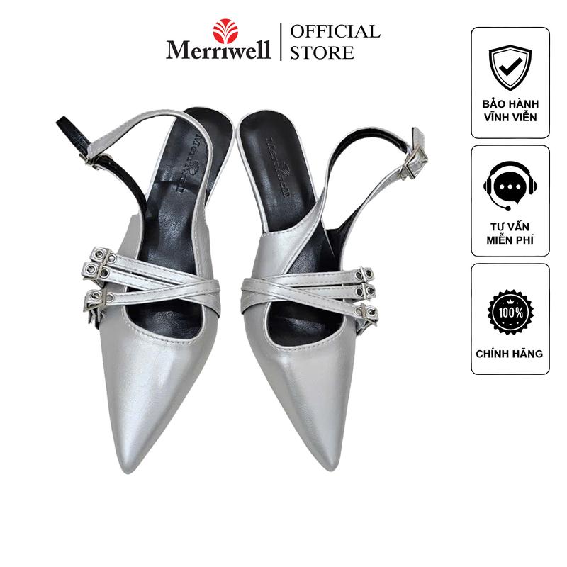 MERRIWELL Giày Cao Gót Nữ Cao Cấp Mũi Nhọn 3 Quai Dây Cài GNM25 - Shoes Nữ DéP Nhung Jean Cao Su giày đẹp 2024 giày cao phối xích xăng đan gótxinh quảng châu cao gót đế thấp giay got nhon