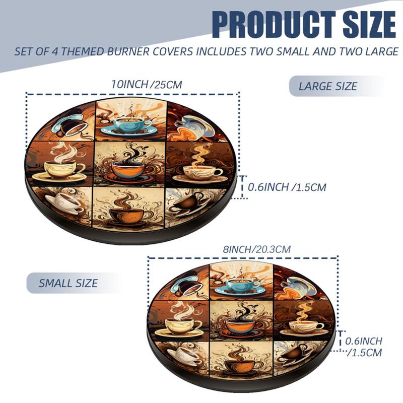 Coffee Cup Pattern Stove Top Protector, 4 Counts/set Metal Stove Burner Cover, Kitchen Accessories for Home Dining Room Coffee Shop 3