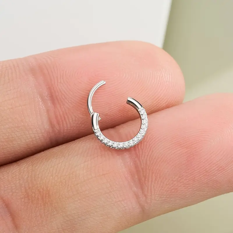 OUFER Women's 20G Triple-Sided CZ Hinged Segment Nose Hoop Ring - 316L Stainless Steel Elegant & Luxurious Body Jewelry for Cartilage, Helix, Daith, Lobe Piercings - Valentine's Day Gift, Daily Wear 0