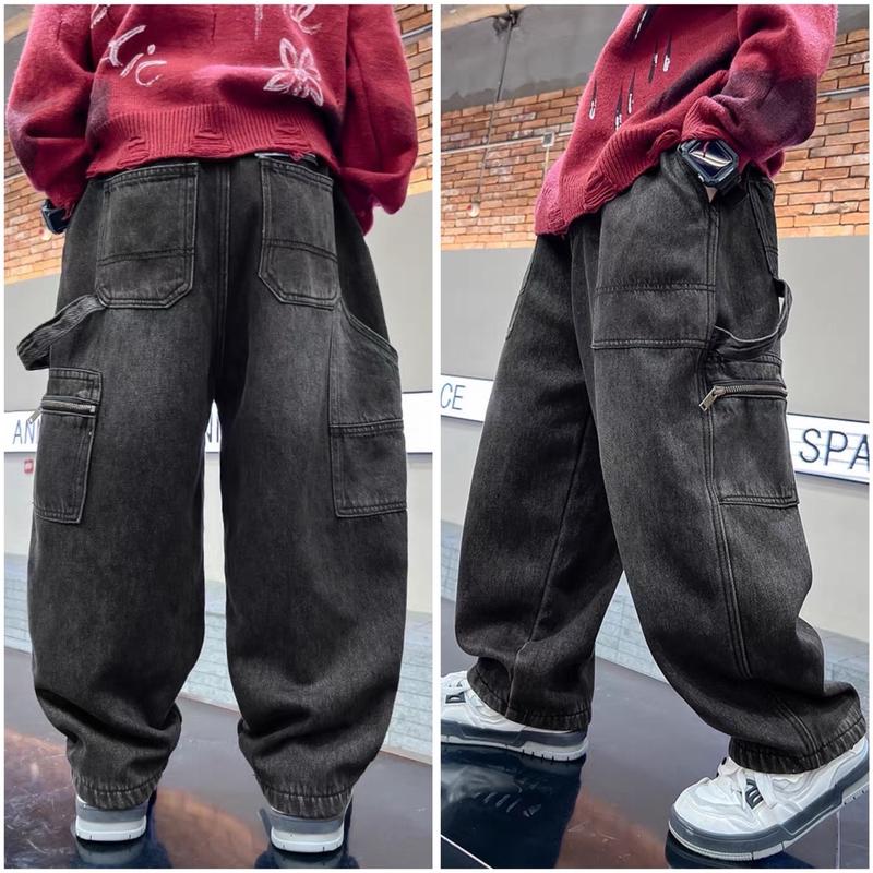 (BiBi Kids) Quần Jean Chữ PUSH + Túi Dây Dáng Xuông Đứng Dài Cho Bé Trai - Cạp Chun - Sản Xuất Tại Việt Nam ( Khách lưu ý mẫu là dáng xuông, không phải baggy ôm ống ) quần dsq trẻ em quần thụng suông