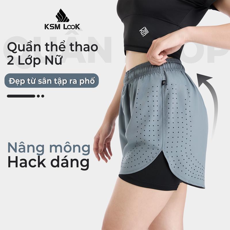 [DEAL ĐỘC QUYỀN TRÊN LIVE] Quần Đùi Short Thể Thao Ngắn 2 Lớp Tập Gym Yoga Nữ KSM Look Có Lỗ Thoát Khí Vải Mỏng Nhẹ Mau Khô Dùng Chạy, Bơi Q276 Sport Tập Thể Dục