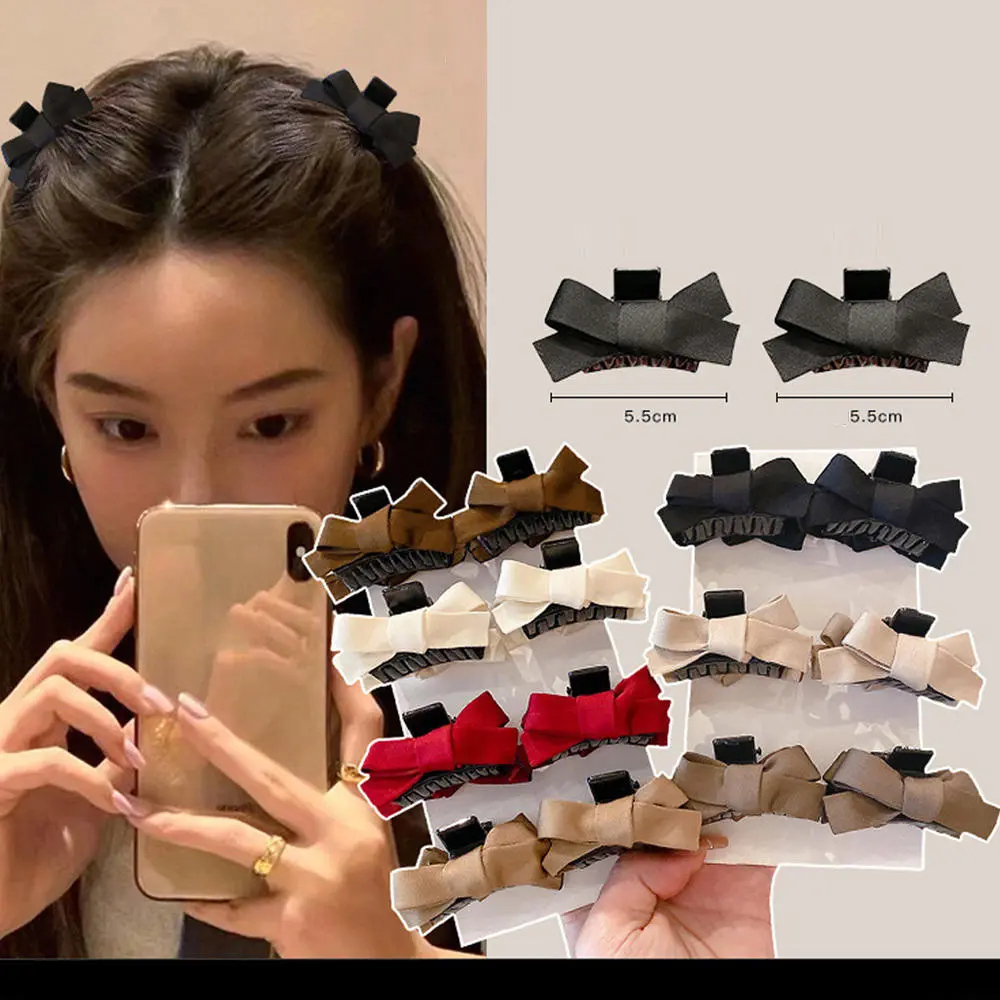 Small Bow Hairpin Bangs Black Satin Hair Claw Red 2pcs/Set Hair Pins for Women Girls Fashion  Casual
