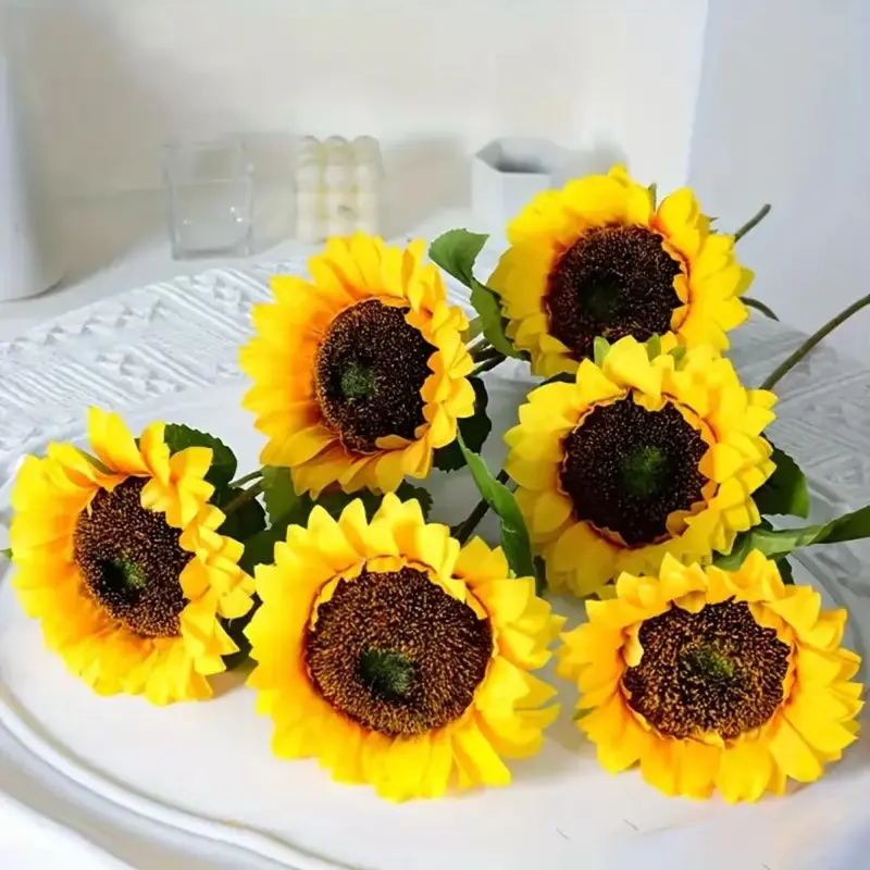 Artificial Sunflower, 6pcs Faux Sunflower, Decorative Flower for Home Party Wedding, Home Decor Supplies 0
