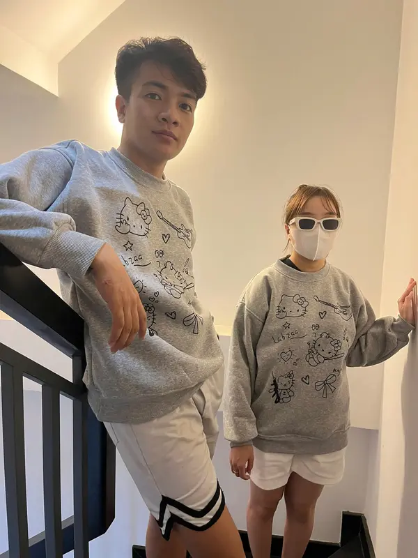 Áo Nỉ nam nữ Xám form rộng đẹp ,ao sweater Hello Kitty in hình cute mùa đông local brand 4