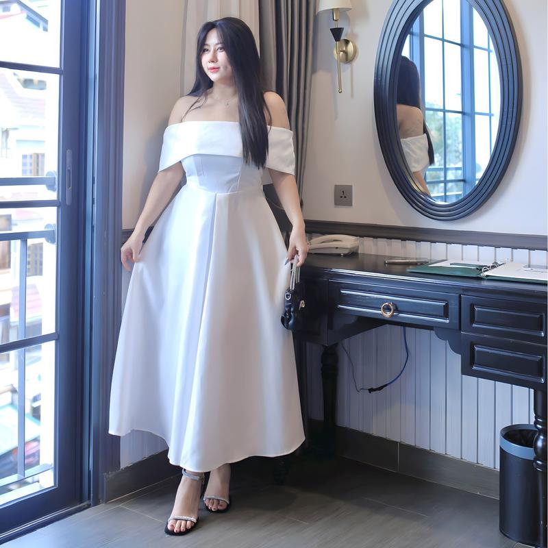 ĐẦM THIẾT KẾ BIGSIZE BẸT VAI TRƠN D362 (TÁO ĐỎ BIGSIZE 55-90KG) 6