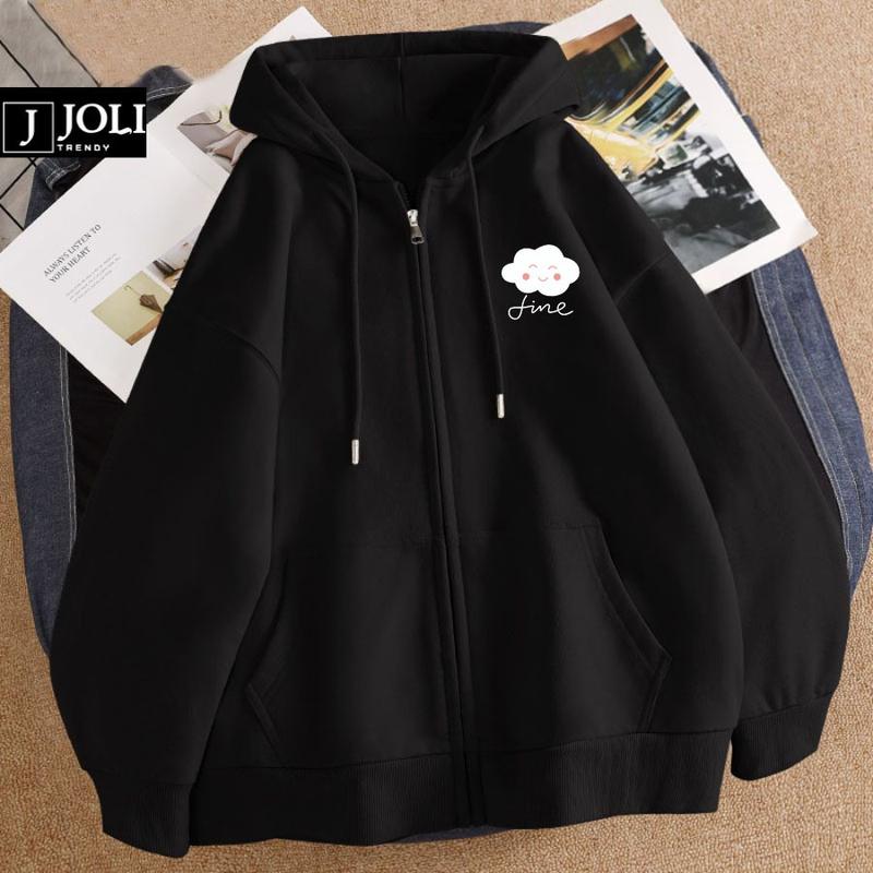 Áo Hoodie Zip, Áo Khoác Nam Nữ Unisex By JOLI Mã 01 Icon Mini Chất Nỉ Bông Form Rộng Mũ 2 Lớp