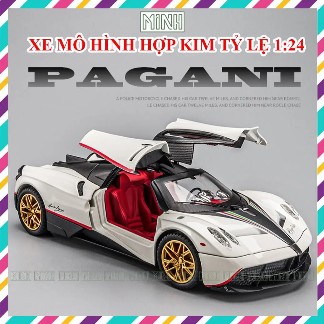 Mô Hình Xe PAGANI HUAYRA Vỏ Hợp Kim tỉ lệ 1:24 có đánh lái, đèn led, chạy cót thích hợp Decor, sưu tầm