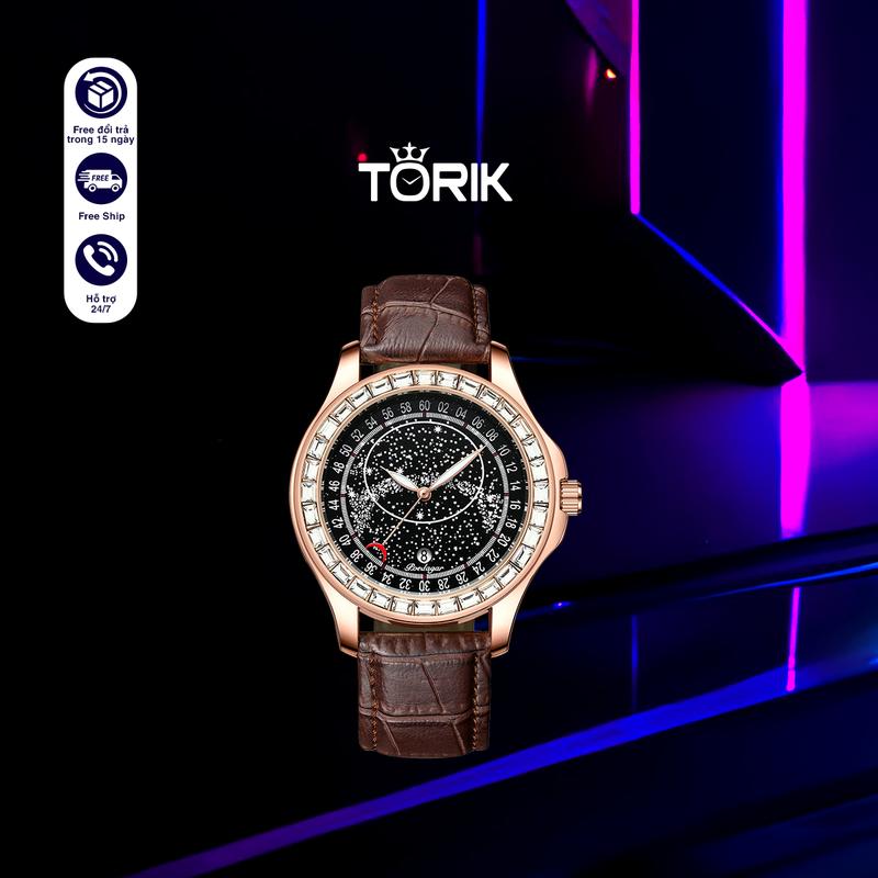 Đồng hồ nam chính hãng mặt thiên hà chạy pin dạ quang POEDAGAR P625 dây da kèm hộp Watch Đeo Tay