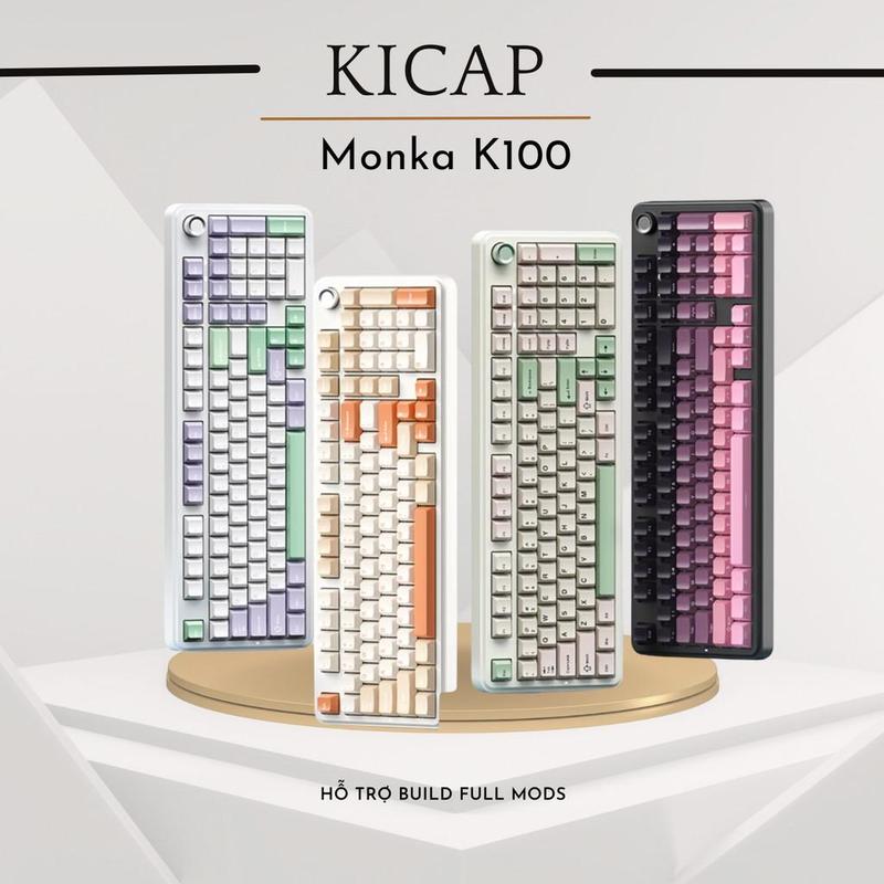 Bàn phím cơ Monka K100 OG Full size có numpad | 3 mode, RGB, hotswap | Gasket mount | Núm xoay màu retro cổ điển