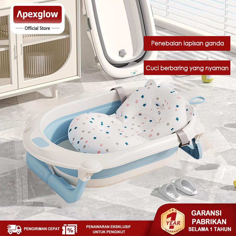 ⚡SUBSIDI 80%⚡ APEXGLOW Bak Mandi Bayi Lipat Portable Dengan Pengukur Suhu & Bantal Mandi Foldable Baby Bath Tub Anti Slip Anti Tenggelam Baby Bath Helper 1