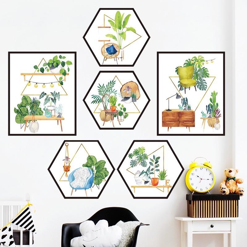  Decal dán tường khung chữ nhật khung lục giác 