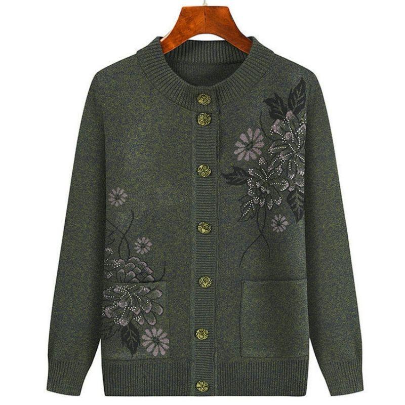 Áo len cho người già Áo Khoác Len Trung Niên Nữ Hàng Cao Cấp Top Women Khuy Hồng